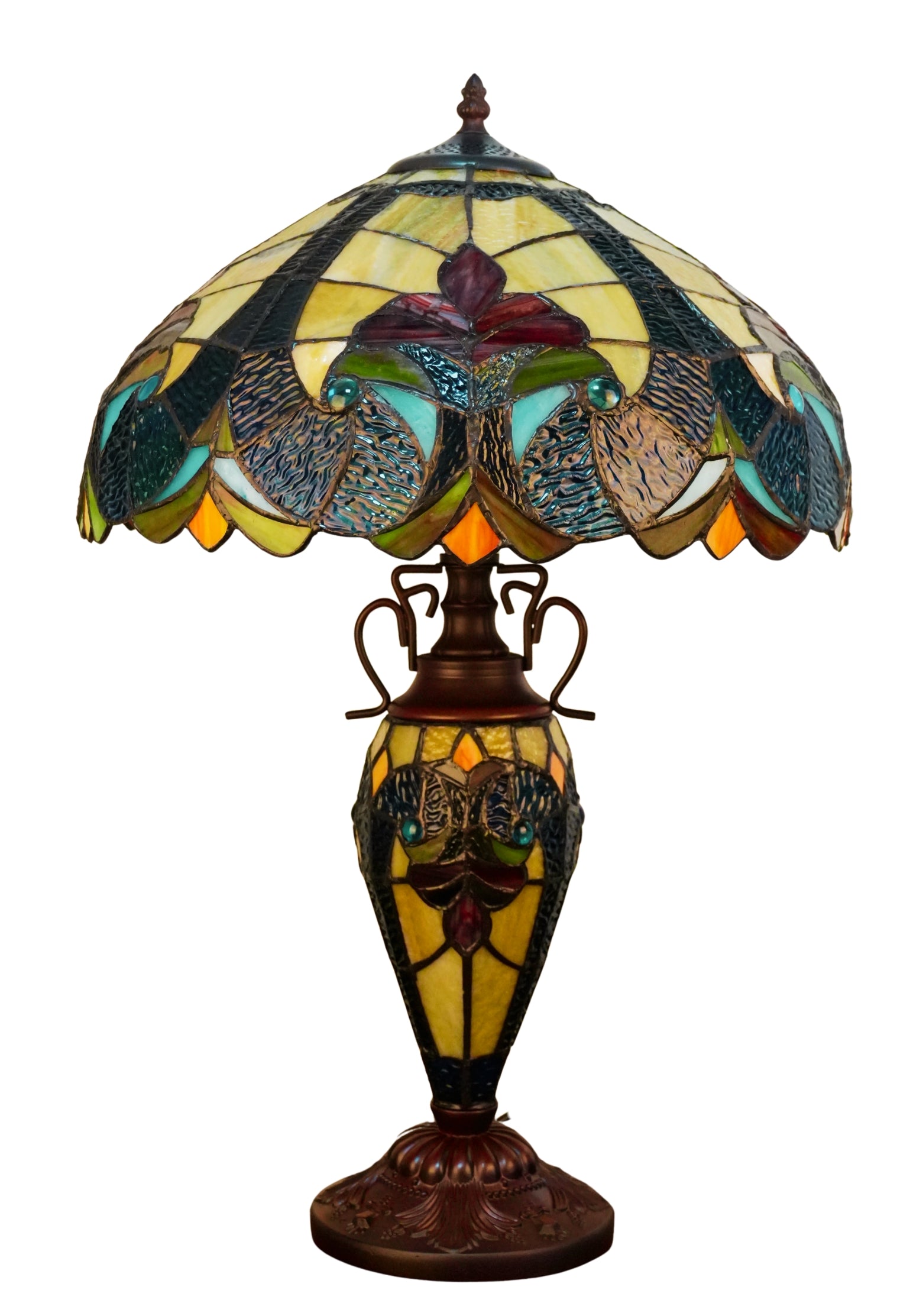 Premium 16" Blue Art Nouveau Tiffany Style Table Lamp with Illuminated Base