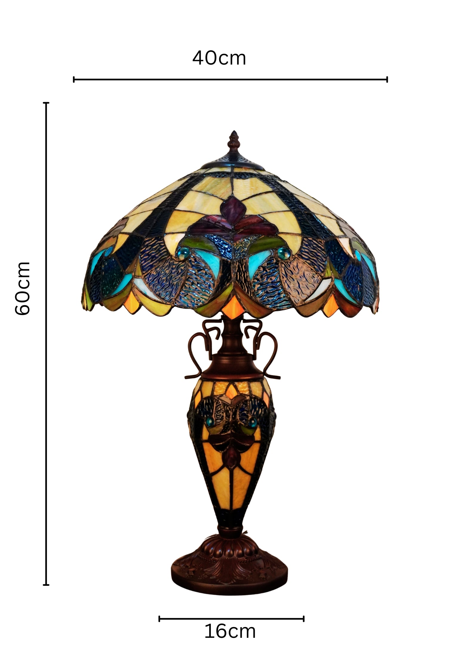 Premium 16" Blue Art Nouveau Tiffany Style Table Lamp with Illuminated Base