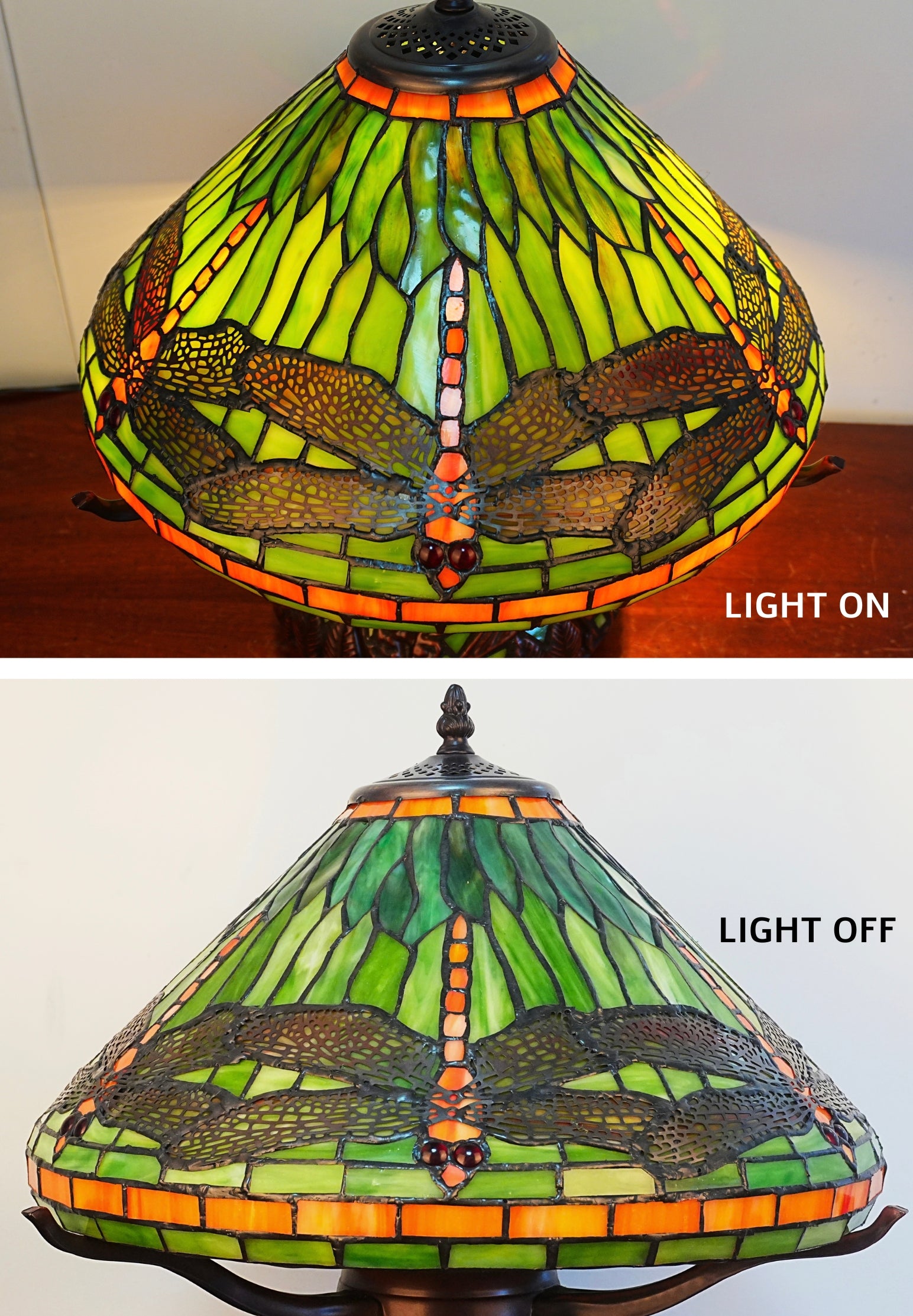 Premium 16" Green Dragonfly Tiffany Table Lamp with Mosaic Base