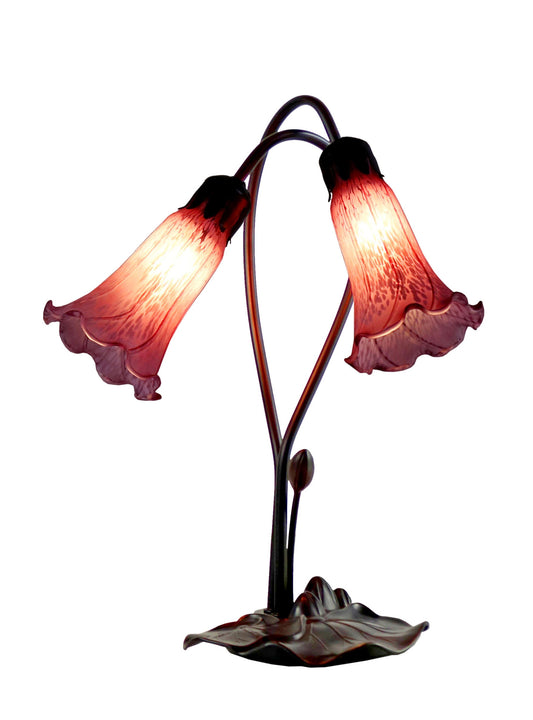 Double Branch Art Deco Tiffany Lily Table Lamp Violet
