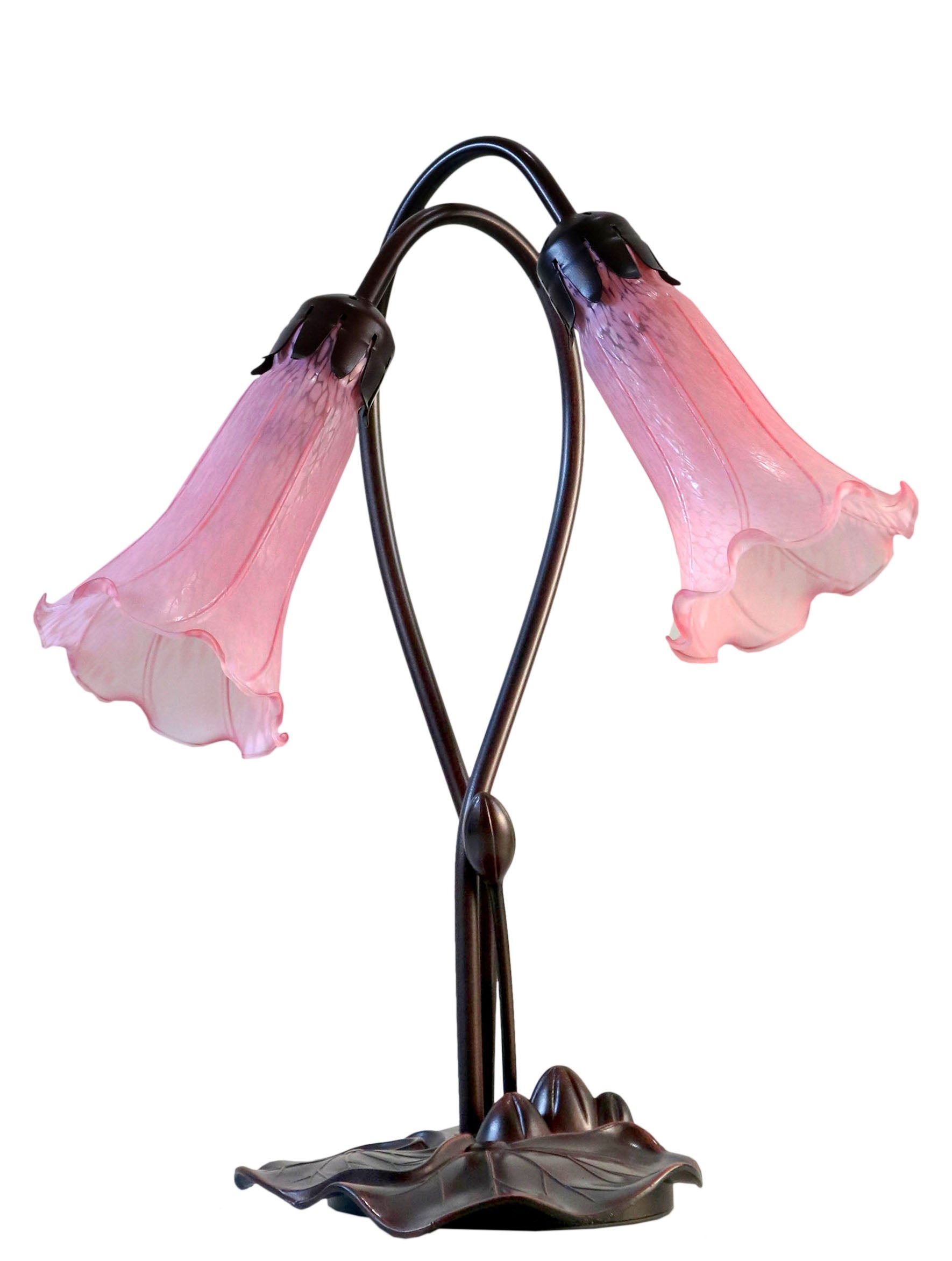 Double Branch Art Deco Tiffany Lily Table Lamp*Pink