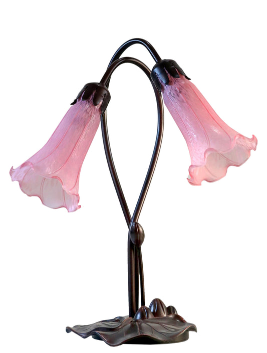 Double Branch Art Deco Tiffany Lily Table Lamp*Pink