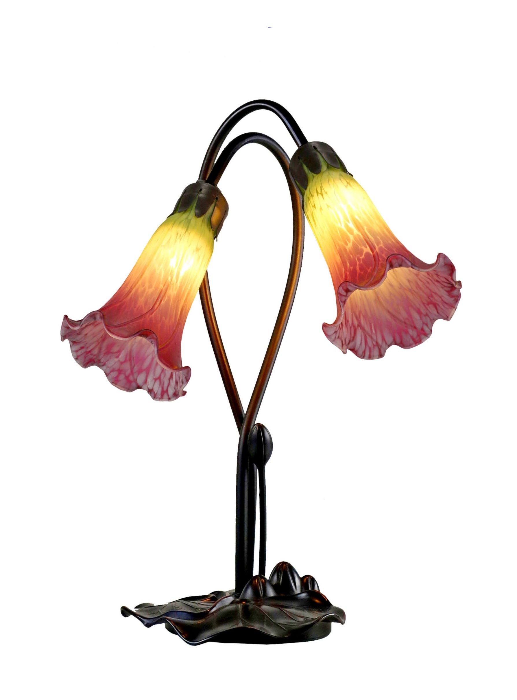 Double Branch Art Deco Tiffany Lily Table Lamp*Green Red