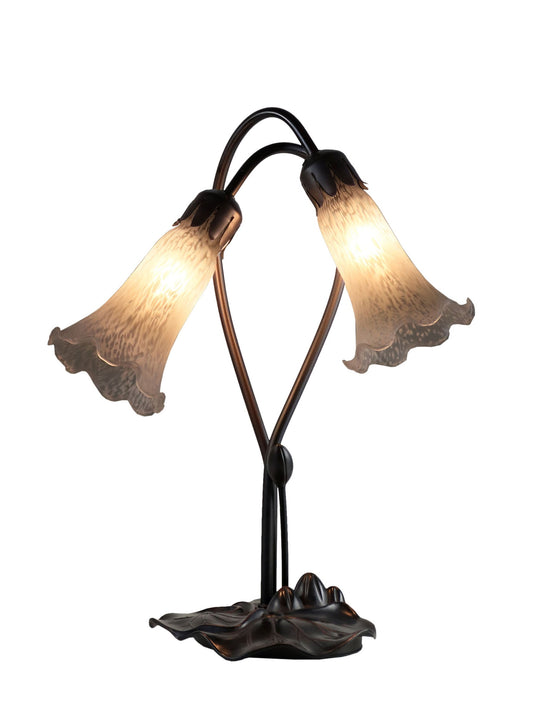 Double Branch Art Deco Tiffany Lily Table Lamp* Snowy White