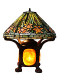 Legend Collection@Reproduction Tiffany Daffodil Flower Table Lamp  With "Turtleback Tile" Lighted base