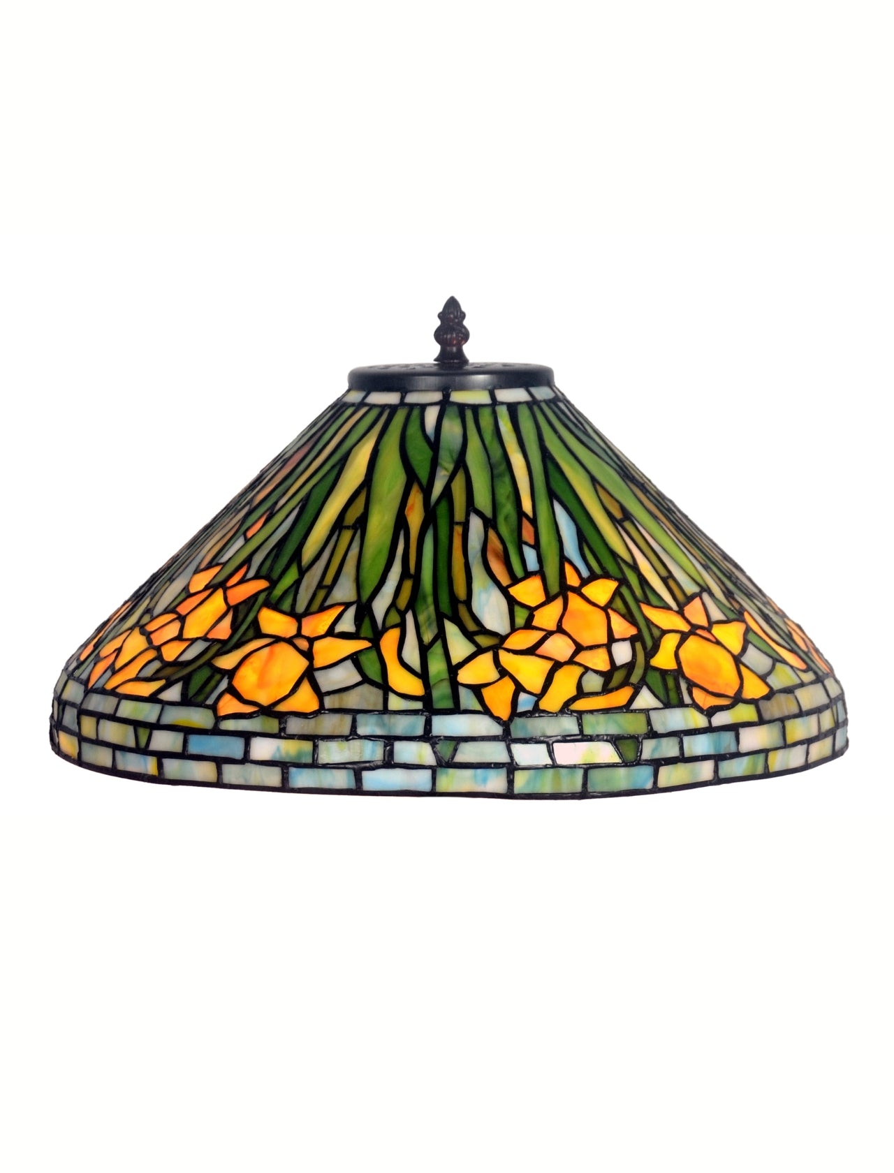 Legend Collection@Reproduction Tiffany Daffodil Flower Table Lamp  With "Turtleback Tile" Lighted base