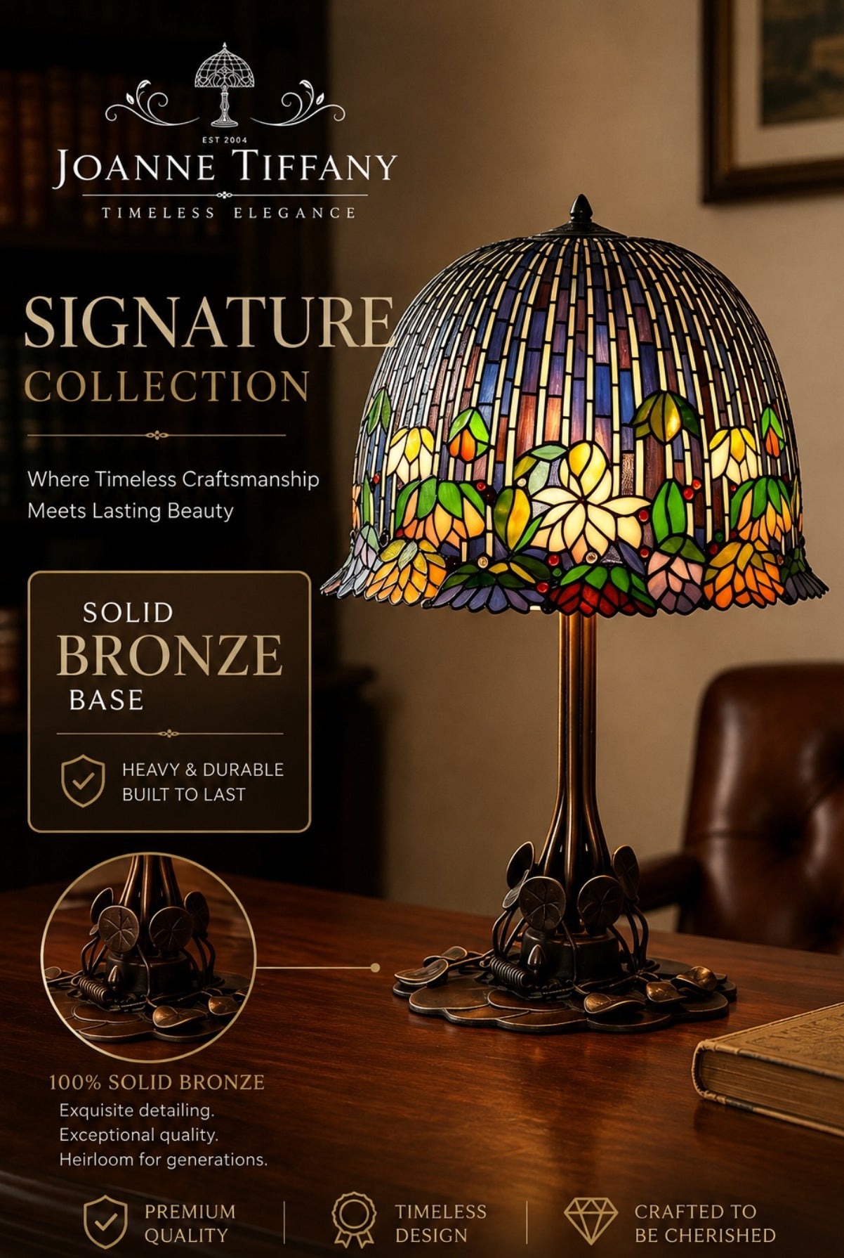 Joanne Tiffany Signature Collection Pond Lily–Inspired Solid Bronze Table Lamp