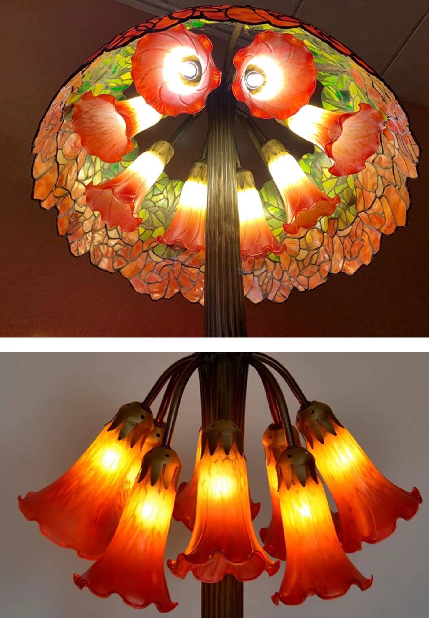 Joanne Tiffany Signature Collection Pink Lotus Table Lamp With Bronze Base