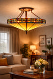 Large 16 inches Mission Tiffany Style  Geometric Semi Flush Mount Ceiling Lights