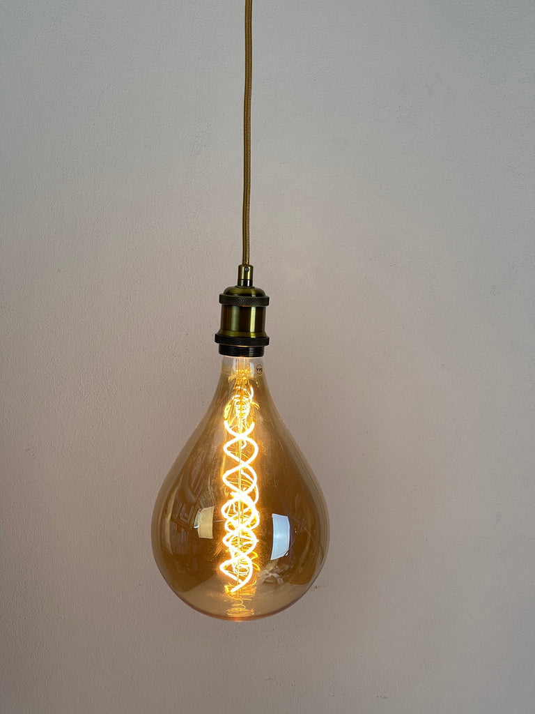 Brass vintage Led pendant light with 6.5" Extra Large LED Globe Light Bulb Warm Light 4W E27