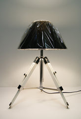 Limited Stock @Striking industrial style Tripod Table Lamp Black shade with white wooden base