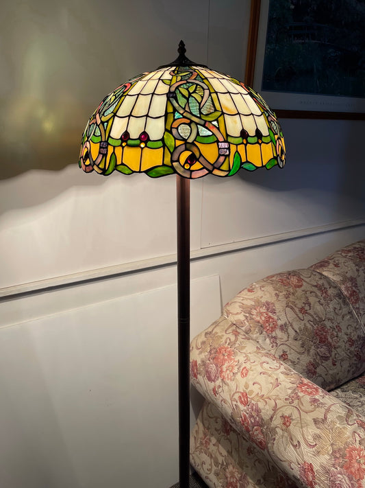 Large 18" Leaf Ribbon Style Stained Glass Leadlight Tiffany Floor Lamp