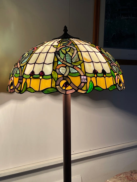 Large 18" Leaf Ribbon Style Stained Glass Leadlight Tiffany Floor Lamp