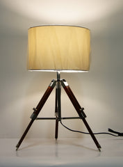 Industrial style Tripod Table Lamp White shade with white wooden base