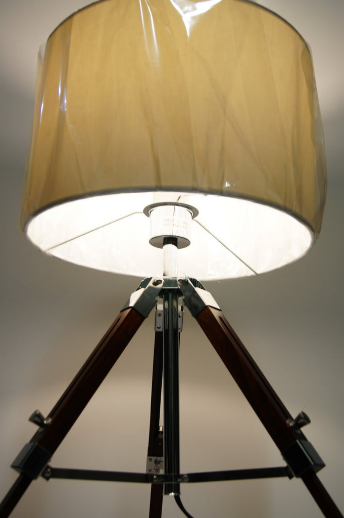 Industrial style Tripod Table Lamp White shade with white wooden base