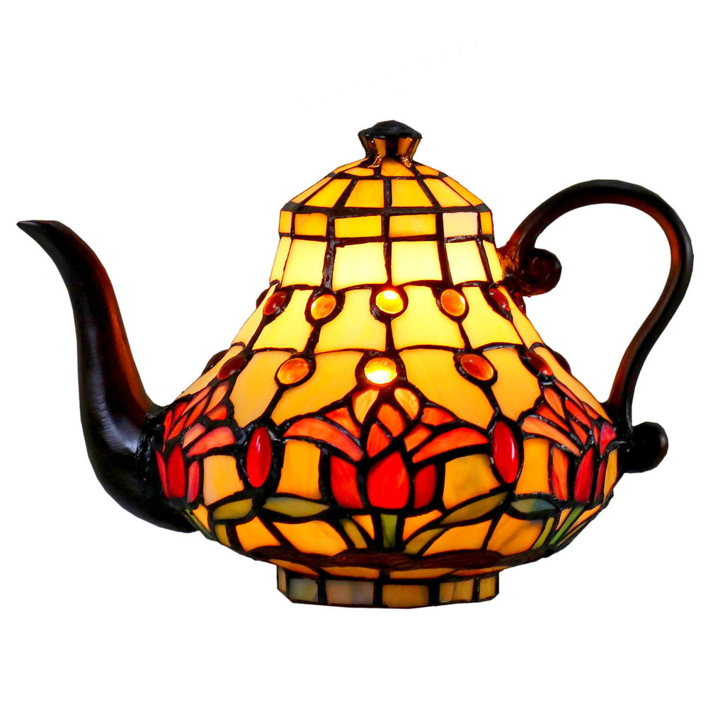 Red Tulip Teapot Leadlight Tiffany Table Lamp