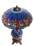 Large 18" Blue Traditional Dragonfly  Tiffany Table Lamp with Lighted Base