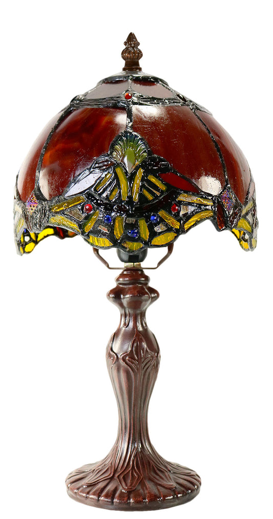 Red 8" Rococo Style curved Glass Tiffany Mini Lamp