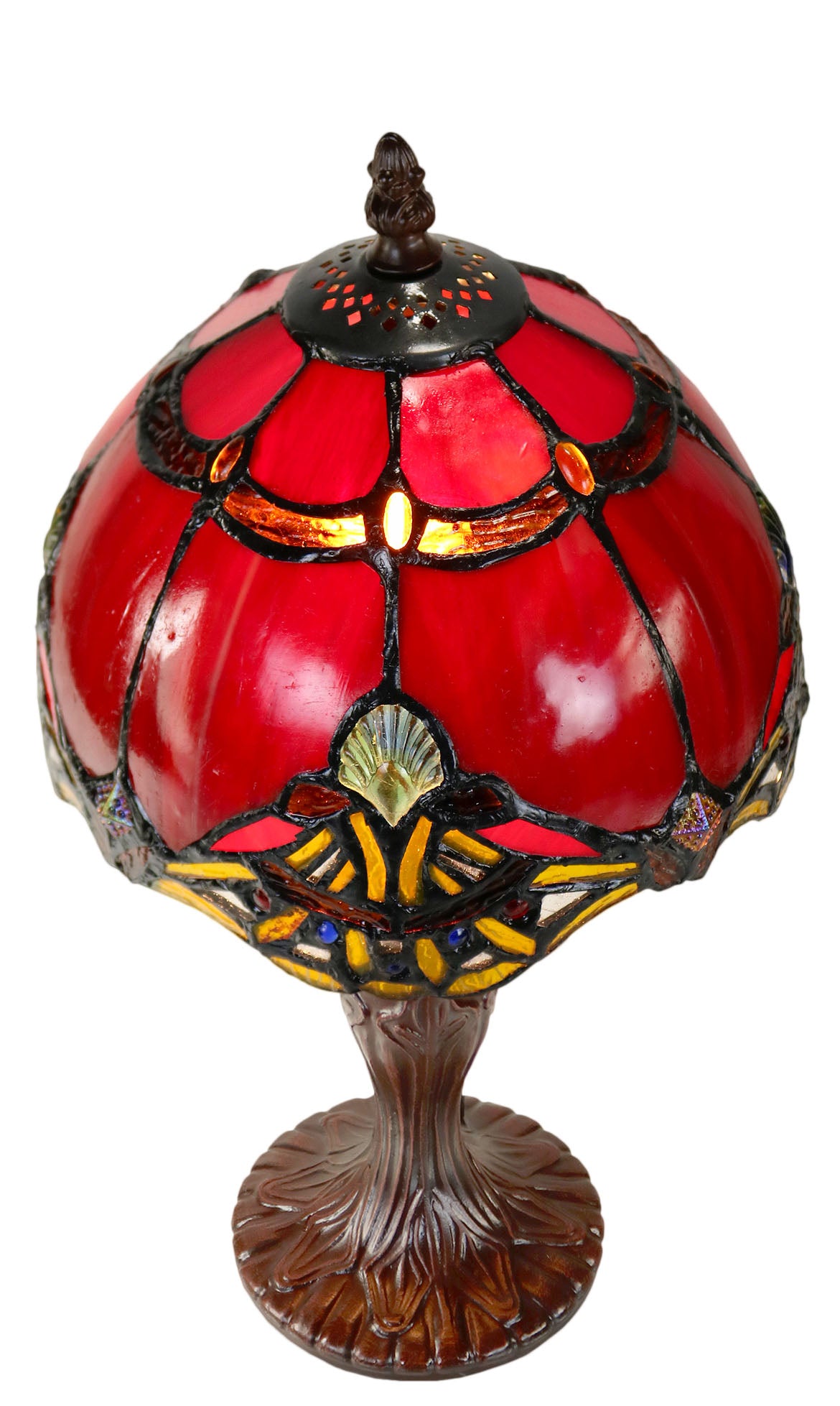 Red 8" Rococo Style curved Glass Tiffany Mini Lamp