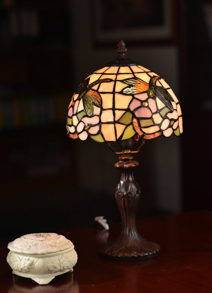 8" Crystal Dragonfly flower Style Stained Glass Tiffany Mini Lamp