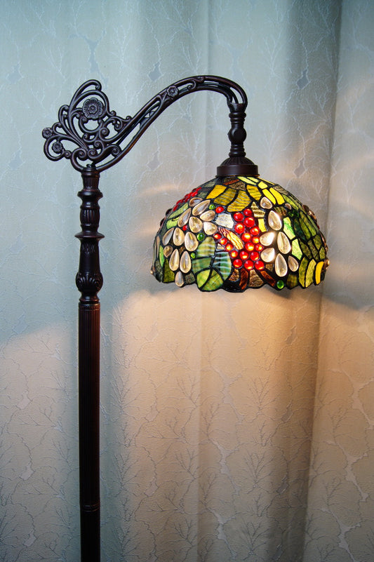 Grape Style Leadlight Stained Glass Bridge Arm Tiffany  Floor Lamp