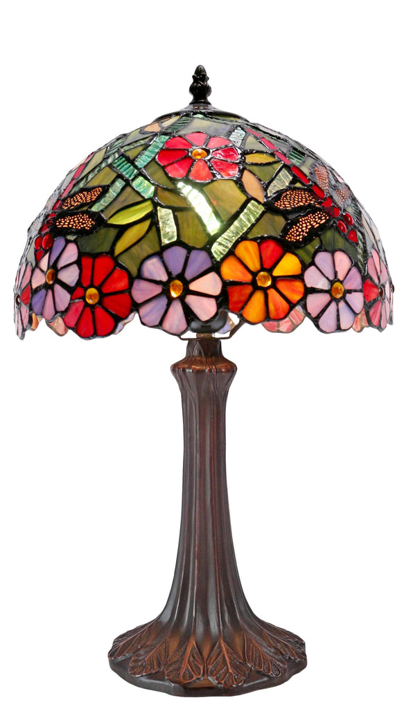 12" Colorful Traditional Dragonfly Style Daisy Flower Tiffany Bedside Lamp