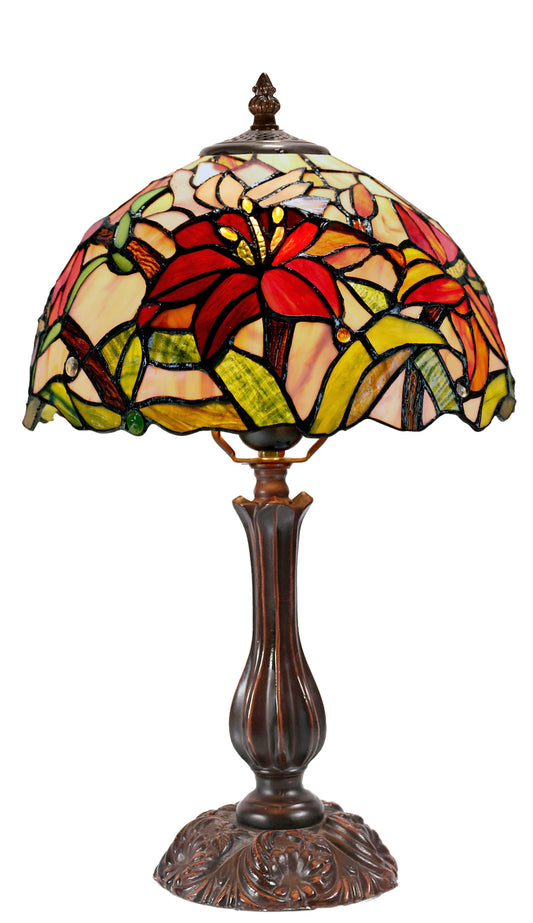 Amazing Oriental Lily  Style Stained Glass Leadlight Tiffany  Desk Lamp