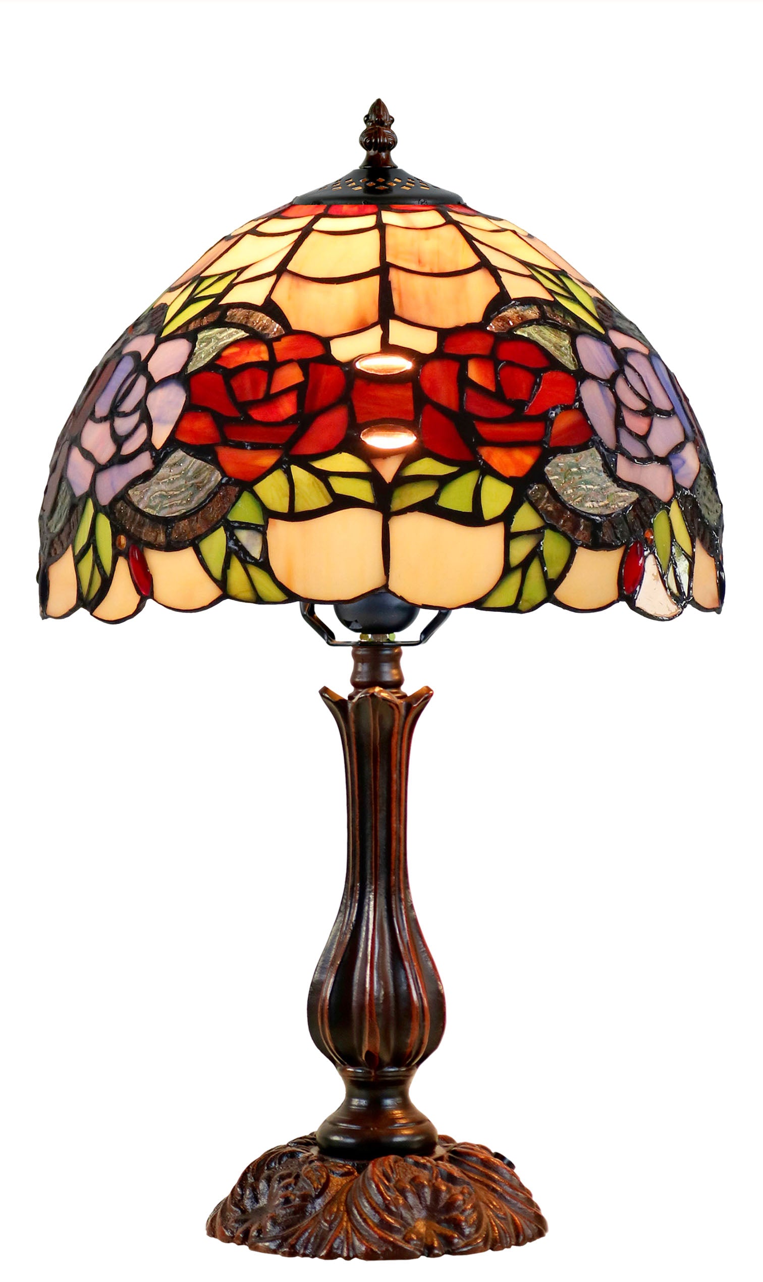 12" Rose Style Leadlight Stained Glass Tiffany Bedside Lamp