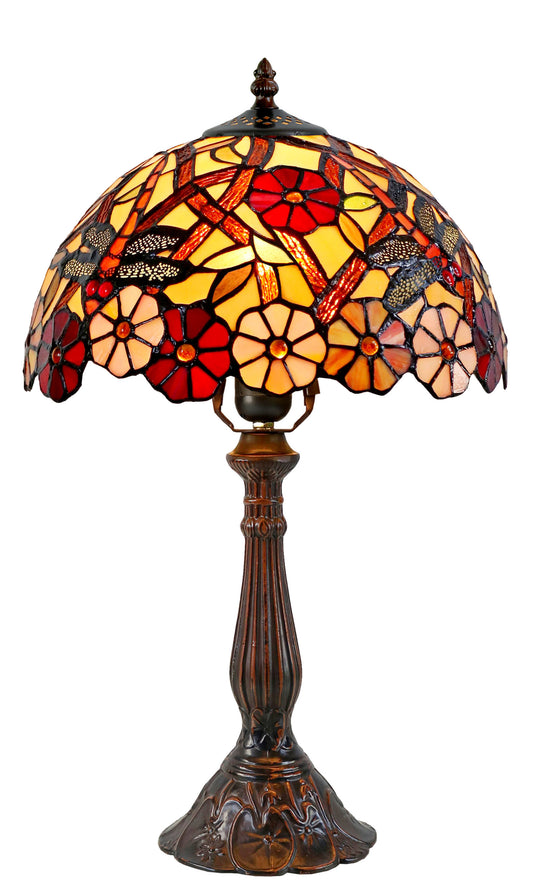 12" Traditional Dragonfly Style Aster Flower Tiffany Bedside Lamp