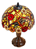12" Traditional Dragonfly Style Aster Flower Tiffany Bedside Lamp