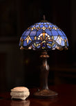 12" Blue Victorian Style Tiffany Bedside Lamp