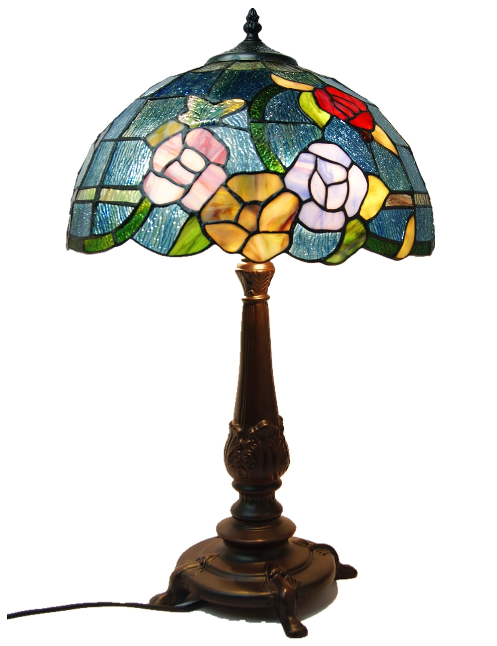 Large  Red Purple Yellow Rose Style Tiffany Table Lamp