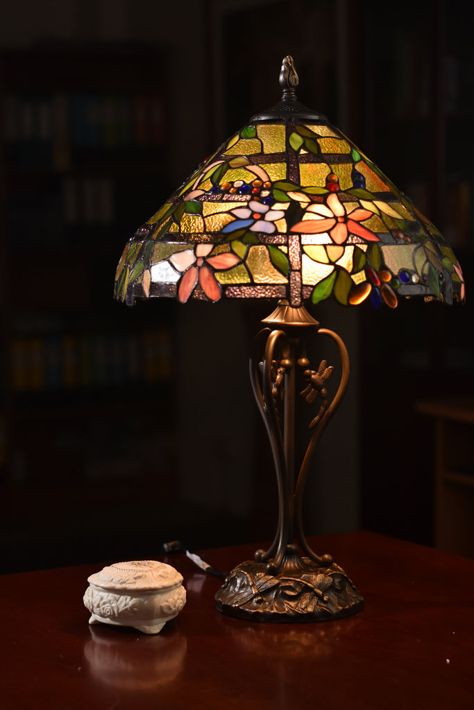 16" Large Flower Trellis Tiffany Table Lamp  with Art Décor Base