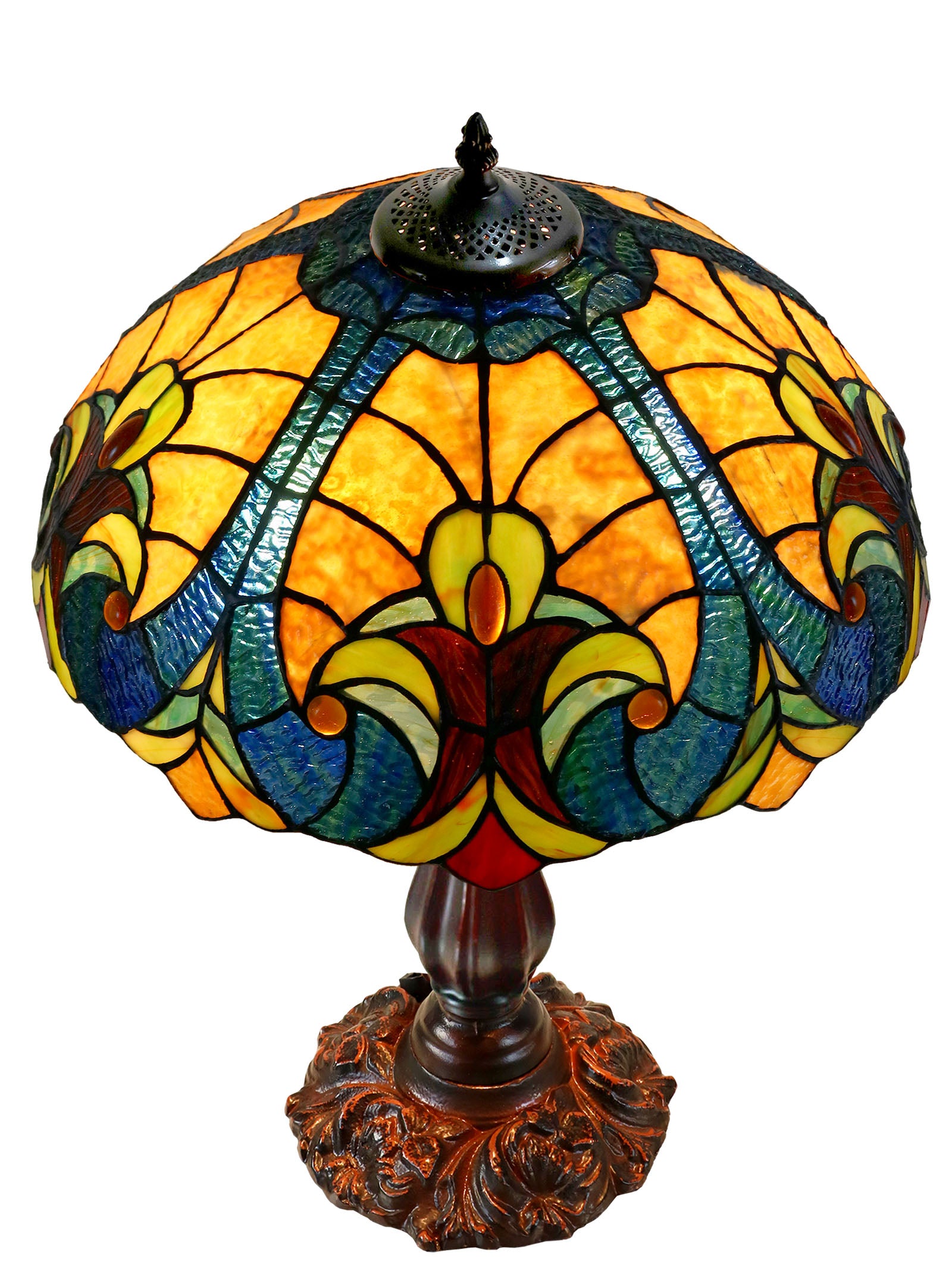 16" Large Amor Golden Victorian Style Tiffany Table Lamp