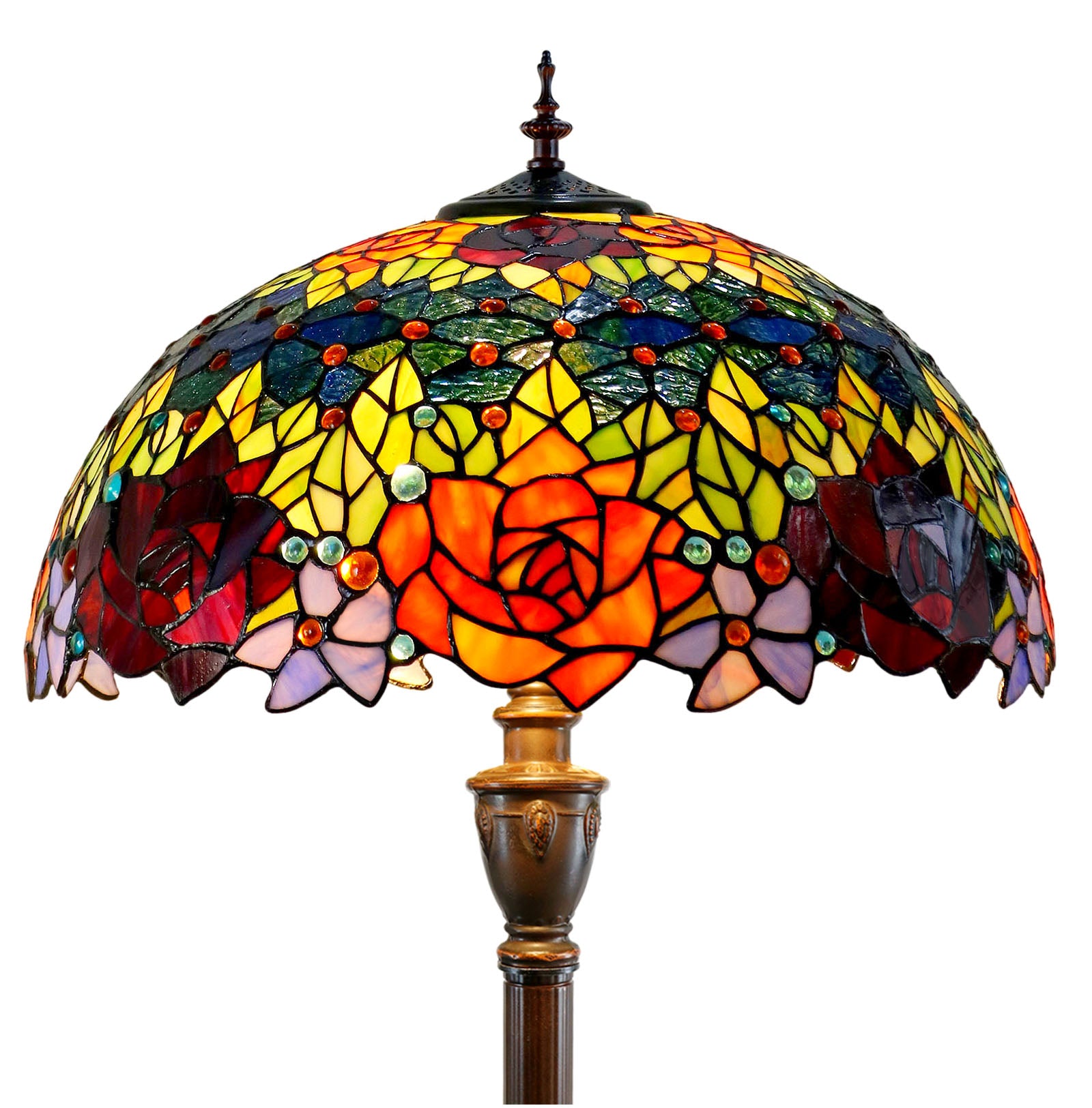 Gorgeous 18 inches wide "Garden Of Roses" Stained Glass Tiffany Floor Lamp