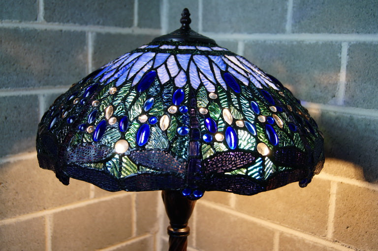 18" Classical Blue Dragonfly  Stained Glass Tiffany Floor Lamp