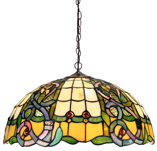 Large 18"  Leaf Ribbon Style  Stained Glass Leadlight Tiffany Pendant Light