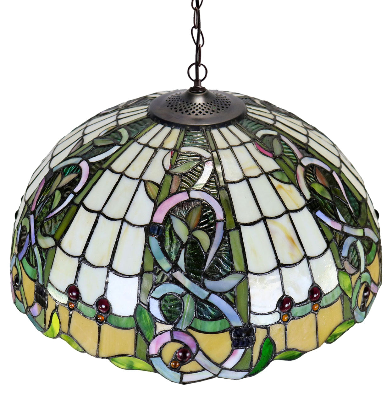 Large 18"  Leaf Ribbon Style  Stained Glass Leadlight Tiffany Pendant Light