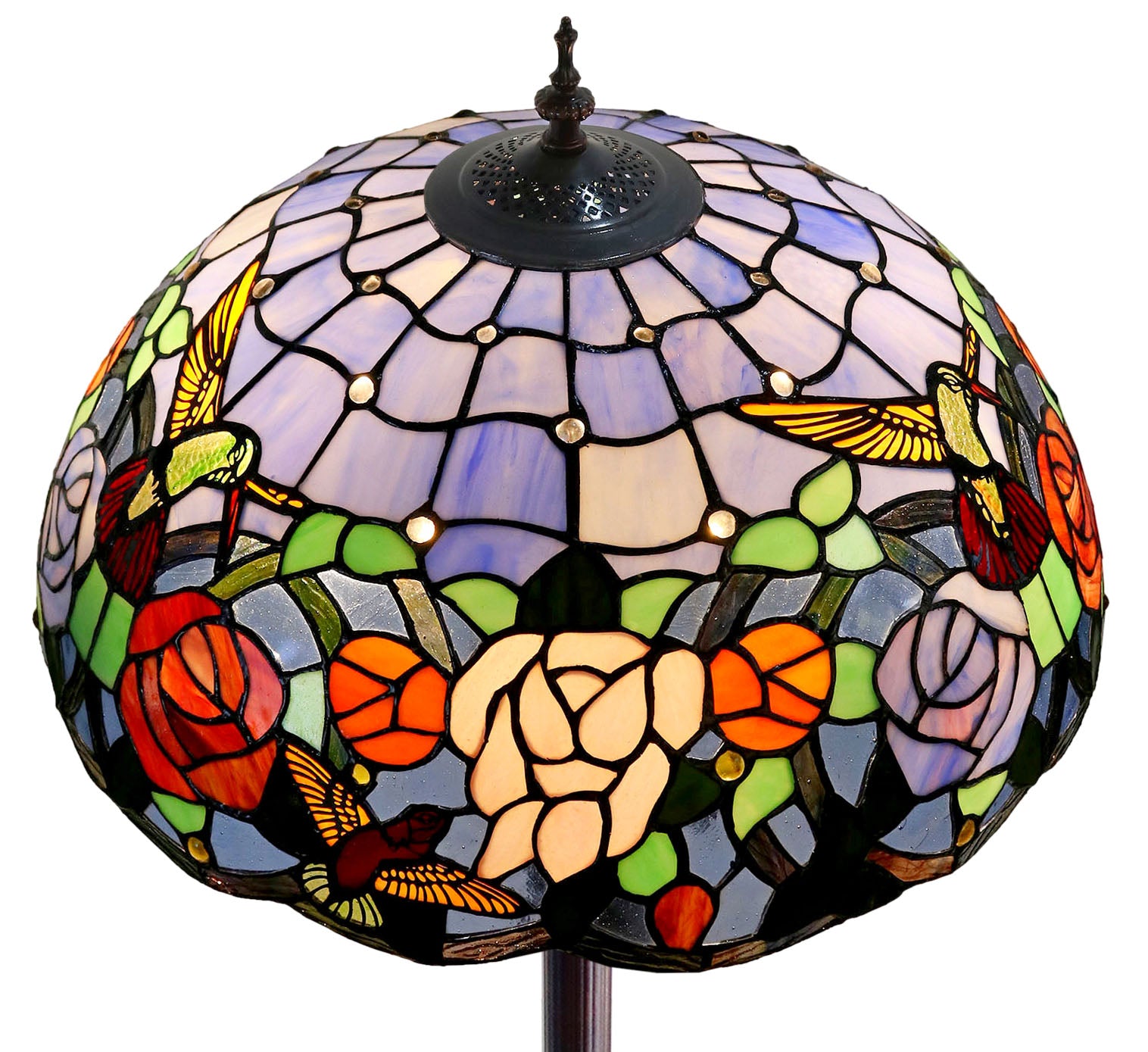 18" Hummingbird Flower  Stained Glass Tiffany Floor Lamp