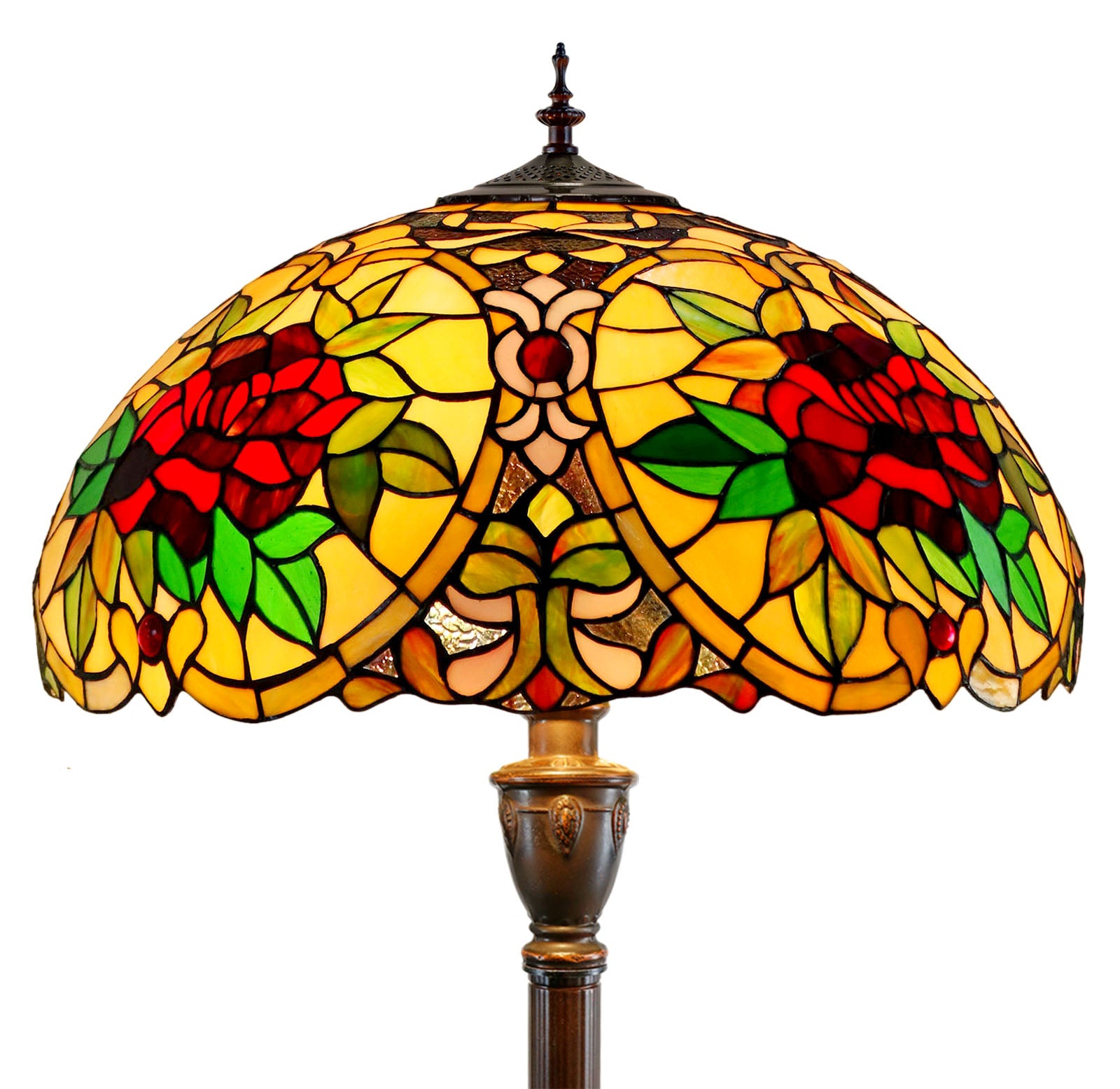 Huge 20" Red Camellia Style Leadlight Tiffany Floor Lampk