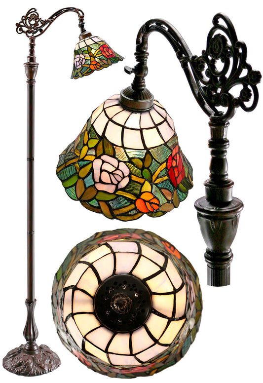 Romantic Rose Style Leadlight Stained Glass Bridge Arm Tiffany  Floor Lamp