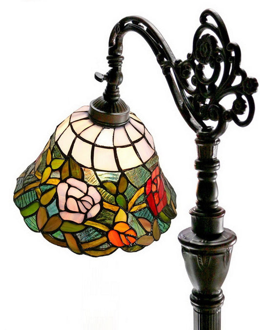 Romantic Rose Style Leadlight Stained Glass Bridge Arm Tiffany  Floor Lamp