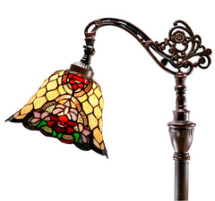 Red Camillia Style Leadlight Stained Glass Bridge Arm Tiffany  Floor Lamp