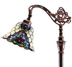 Red Camillia Style Leadlight Stained Glass Bridge Arm Tiffany  Floor Lamp