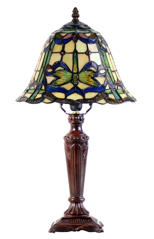 10"  Art Nouveau Dragonfly Pattern Tiffany Stained Glass Bedside Lamp