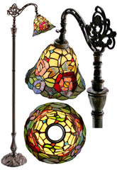 Crystal Dragonfly Flower Style Leadlight Stained Glass Bridge Arm Tiffany  Floor Lamp