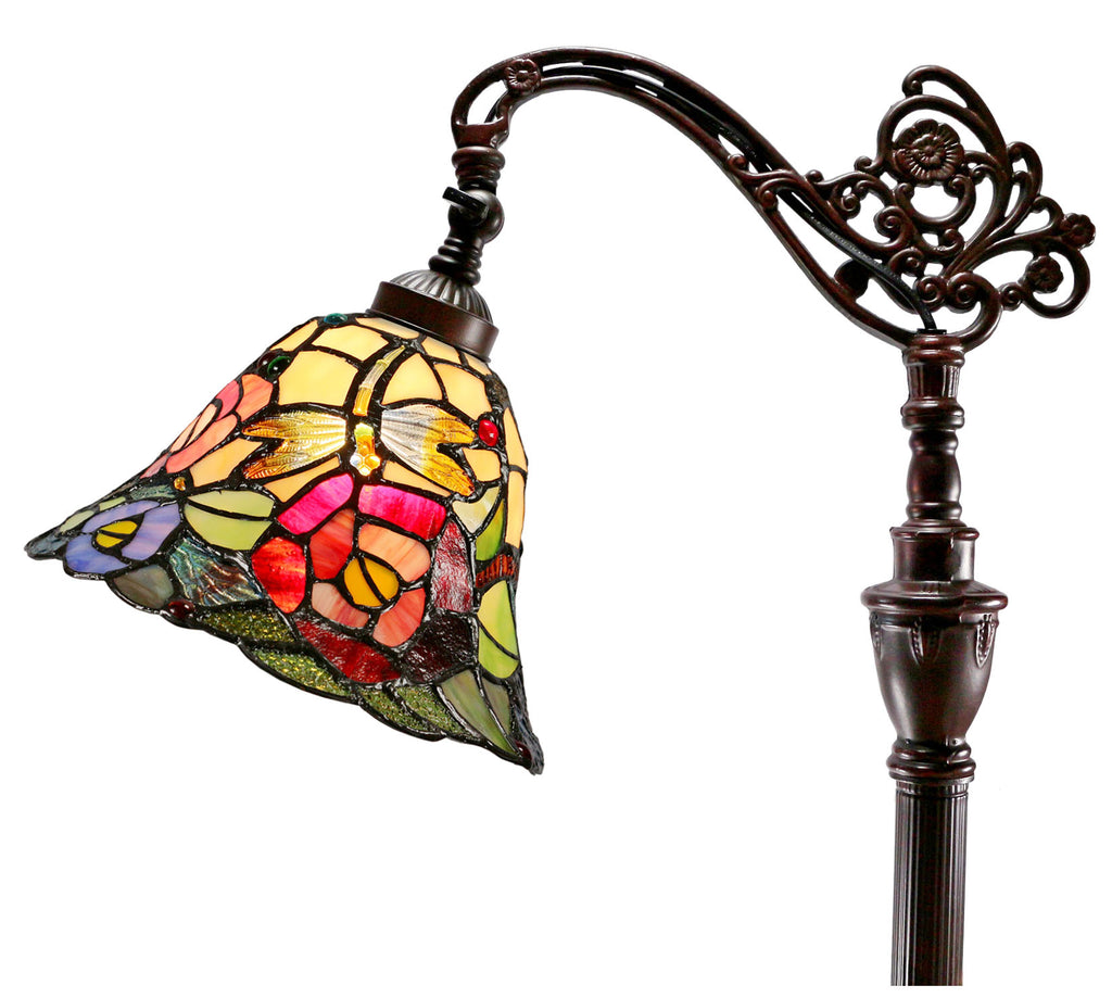 Crystal Dragonfly Flower Style Leadlight Stained Glass Bridge Arm Tiffany  Floor Lamp