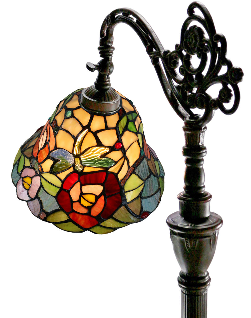 Crystal Dragonfly Flower Style Leadlight Stained Glass Bridge Arm Tiffany  Floor Lamp