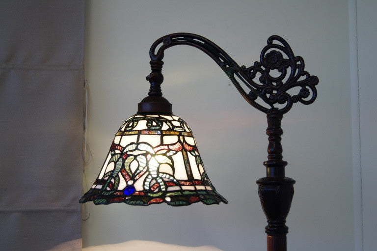 Victorian Style Leadlight Stained Glass Bridge Arm Tiffany  Floor Lamp