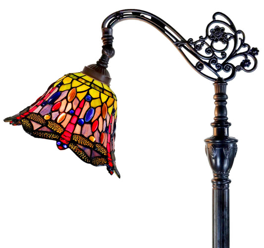 Dragonfly Style Leadlight Stained Glass Bridge Arm Tiffany  Floor Lamp